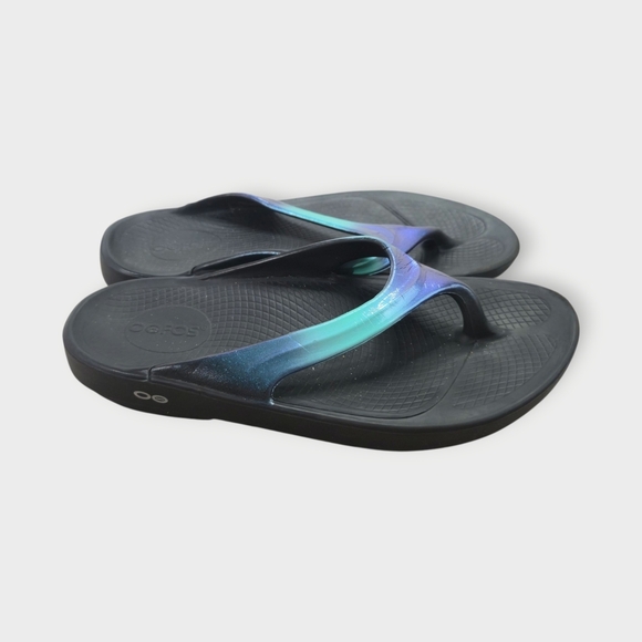 OOFOS OOlala Luxe Recovery Flip Flop Thong Sandal Atlantis Blue Womens Size 10 - Picture 1 of 9